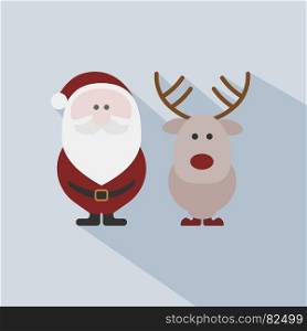 Santa Claus with reindeer on grey background
