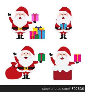 Santa Clauses set for christmas,Collection of Christmas Santa Claus. Merry christmas, vector winter background. Set of cute cartoon Santa Claus and Christmas deer.vector illustration and icon