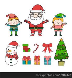 Santa & Elf  filled outline Clipart, Merry Christmas