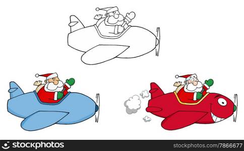 Santa Flying With Christmas Plane . Collection