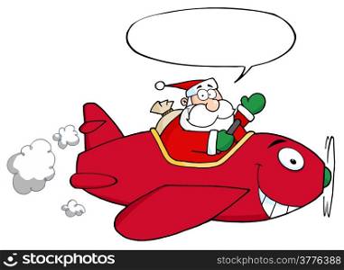 Santa Flying With Christmas Plane With Speech Bubble
