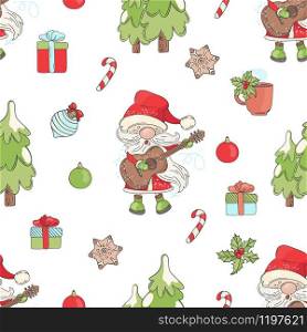 SANTA GUITAR Merry Christmas Music Seamless Pattern Cartoon
