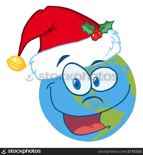Santa Hat On A Earth Cartoon Character
