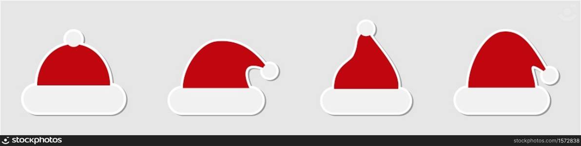 Santa Hat. Santa hat collection, isolated. Hats vector icons in flat design. Vector illustration