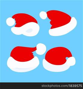 Santa Hat Seamless Pattern in Cartoon Style. XMAS Holiday Wallpaper. Merry Christmas Vector Template.. Santa Hat Isolated on Blue Background in Cartoon Style. XMAS Holiday Wallpaper. Merry Christmas Template. Vector Illustration.