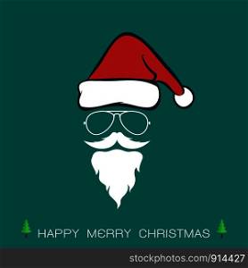 Santa hats and beards and eyeglasses on blue background. Christmas icon