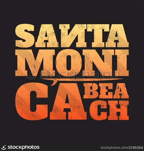 Santa Monica tee print with surfboard. T-shirt design, graphics, stamp, label, typography.. Santa Monica tee print with surfboard. T-shirt design, graphics,