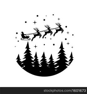 santa on sleigh on white background. merry christmas sign. christmas deer symbol. flat style.