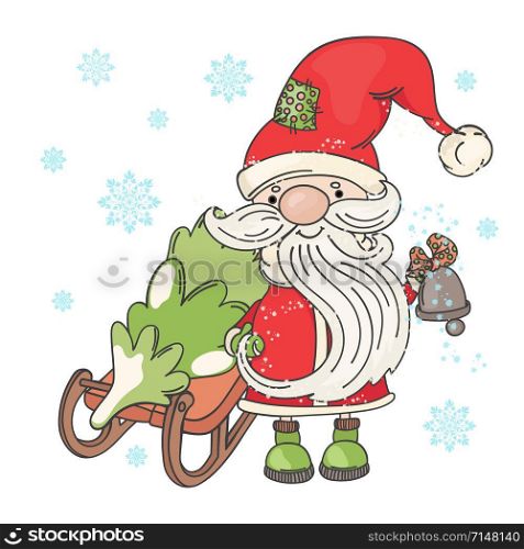 SANTA SLED Merry Christmas Cartoon Vector Illustration Set