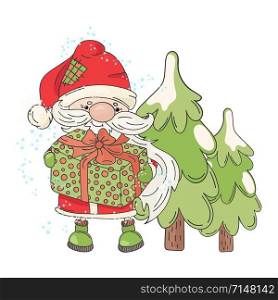 SANTA TREE Merry Christmas Cartoon Vector Illustration Set