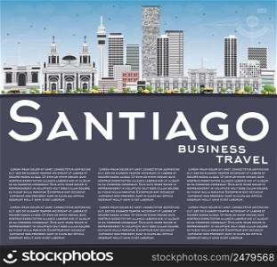 Santiago Chile Skyline with Gray Buildings, Blue Sky and Copy Space. Vector Illustration. Business Travel and Tourism Concept with Modern Buildings. Image for Presentation Banner Placard and Web Site.