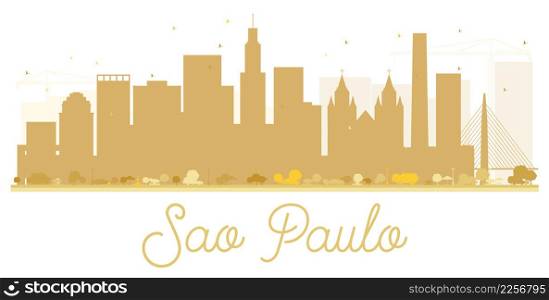 Sao Paulo City skyline golden silhouette. Vector illustration. Simple flat concept for tourism presentation, banner, placard or web site. Business travel concept. Cityscape with landmarks