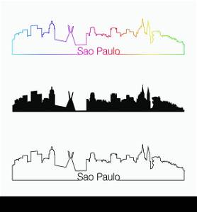 Sao Paulo skyline linear style with rainbow in editable vector file