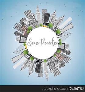 Sao Paulo Skyline with Gray Buildings, Blue Sky and Copy Space. Vector Illustration. Business Travel and Tourism Concept with Modern Buildings.