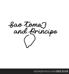 Sao Tome and Principe outline map with the handwritten country name. Continuous line drawing of patriotic home sign. A love for a small homeland. T-shirt print idea. Vector illustration.. Sao Tome and Principe outline map with the handwritten country name. Continuous line drawing of patriotic home sign