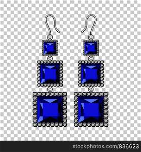 Sapphire earrings mockup. Realistic illustration of sapphire earrings vector mockup for on transparent background. Sapphire earrings mockup, realistic style
