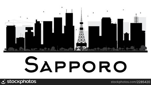 Sapporo City skyline black and white silhouette. Vector illustration. Simple flat concept for tourism presentation, banner, placard or web site. Business travel concept. Cityscape with landmarks