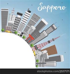 Sapporo Skyline with Gray Buildings, Blue Sky and Copy Space. Vector Illustration. Business and Tourism Concept with Modern Buildings. Image for Presentation, Banner, Placard or Web Site.