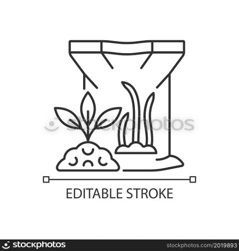 Sapropel linear icon. Organic soil and plants supplement. Marine debris, sediment used as feeding. Thin line customizable illustration. Contour symbol. Vector isolated outline drawing. Editable stroke. Sapropel linear icon