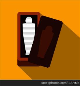 Sarcophagus of an Egyptian mummy icon. Flat illustration of sarcophagus of an Egyptian mummy vector icon for web isolated on yellow background. Sarcophagus of an Egyptian mummy icon, flat style