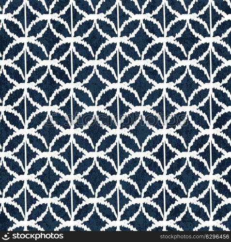 Sashiko indigo dye pattern with traditional white Japanese embroidery, vector illustration