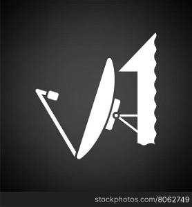 Satellite antenna icon. Black background with white. Vector illustration.