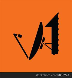 Satellite antenna icon. Orange background with black. Vector illustration.