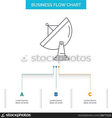 satellite, antenna, radar, space, dish Business Flow Chart Design with 3 Steps. Line Icon For Presentation Background Template Place for text