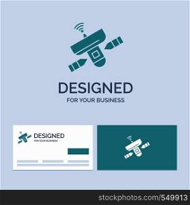 satellite, antenna, radar, space, Signal Business Logo Glyph Icon Symbol for your business. Turquoise Business Cards with Brand logo template.. Vector EPS10 Abstract Template background