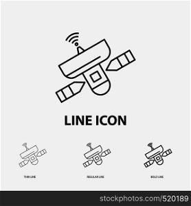 satellite, antenna, radar, space, Signal Icon in Thin, Regular and Bold Line Style. Vector illustration. Vector EPS10 Abstract Template background
