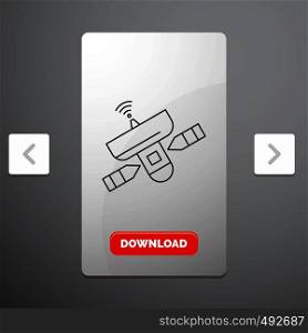 satellite, antenna, radar, space, Signal Line Icon in Carousal Pagination Slider Design & Red Download Button. Vector EPS10 Abstract Template background