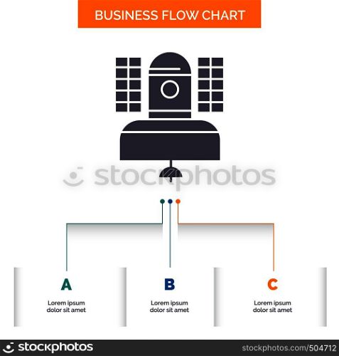 Satellite, broadcast, broadcasting, communication, telecommunication Business Flow Chart Design with 3 Steps. Glyph Icon For Presentation Background Template Place for text.. Vector EPS10 Abstract Template background