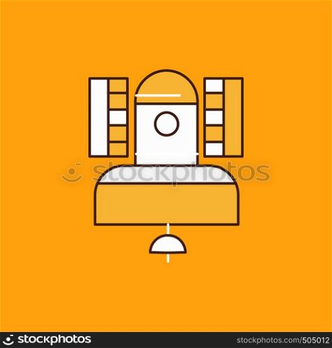 Satellite, broadcast, broadcasting, communication, telecommunication Flat Line Filled Icon. Beautiful Logo button over yellow background for UI and UX, website or mobile application. Vector EPS10 Abstract Template background
