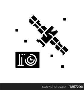 Satellite condition black glyph icon. Artifial satelite breakdown in outer space investigation. Satellite status information. Silhouette symbol on white space. Vector isolated illustration. Satellite condition black glyph icon