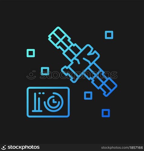 Satellite condition gradient vector icon for dark theme. Artifial satelite breakdown in outer space investigation. Thin line color symbol. Modern style pictogram. Vector isolated outline drawing. Satellite condition gradient vector icon for dark theme