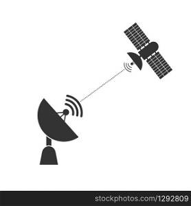 satellite dish communicates with a signal from a space satellite. Simple flat design.