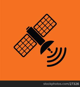 Satellite icon. Orange background with black. Vector illustration.