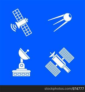 Satellite icon set. Simple set of satellite vector icons for web design isolated on blue background. Satellite icon blue set vector