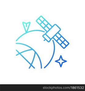 Satellite location in space gradient linear vector icon. Artifial satelite status, condition information. Thin line color symbol. Modern style pictogram. Vector isolated outline drawing. Satellite location in space gradient linear vector icon