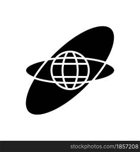 Satellite orbits and trajectories black glyph icon. Rotation of celestial bodies in geostationary orbit. Low, Medium, High Earth orbit. Silhouette symbol on white space. Vector isolated illustration. Satellite orbits and trajectories black glyph icon
