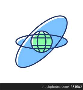 Satellite orbits, trajectories blue, green RGB color icon. Low, Medium, High Earth orbit. Thin line customizable illustration. Isolated vector illustration. Simple filled line drawing. Satellite orbits, trajectories blue, green RGB color icon
