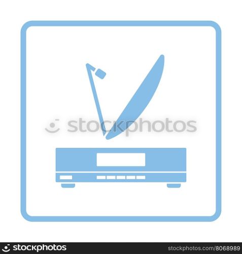 Satellite receiver with antenna icon. Blue frame design. Vector illustration.