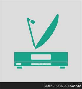 Satellite receiver with antenna icon. Gray background with green. Vector illustration.