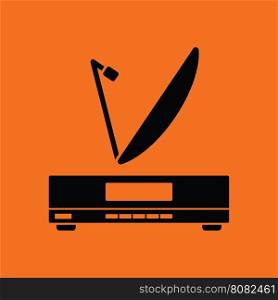 Satellite receiver with antenna icon. Orange background with black. Vector illustration.