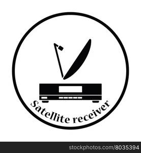 Satellite receiver with antenna icon. Thin circle design. Vector illustration.