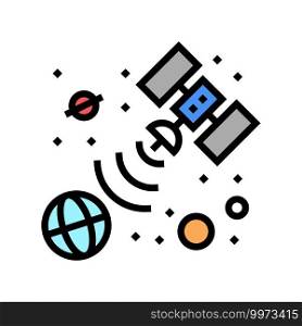 satellite sending signal on earth color icon vector. satellite sending signal on earth sign. isolated symbol illustration. satellite sending signal on earth color icon vector illustration