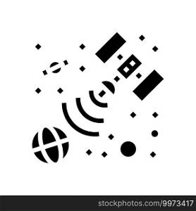 satellite sending signal on earth glyph icon vector. satellite sending signal on earth sign. isolated contour symbol black illustration. satellite sending signal on earth glyph icon vector illustration