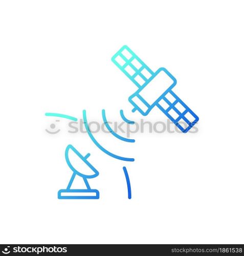 Satellite signal gradient linear vector icon. Telecommunications network. Signal receiving dish satelite. Thin line color symbol. Modern style pictogram. Vector isolated outline drawing. Satellite signal gradient linear vector icon