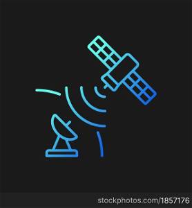 Satellite signal gradient vector icon for dark theme. Signal receiving dish satelite. Telecommunications network. Thin line color symbol. Modern style pictogram. Vector isolated outline drawing. Satellite signal gradient vector icon for dark theme
