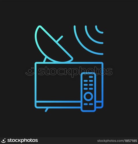 Satellite television gradient vector icon for dark theme. Dish satelite receiving TV signal. Telecommunications network. Thin line color symbol. Modern style pictogram. Vector isolated outline drawing. Satellite television gradient vector icon for dark theme